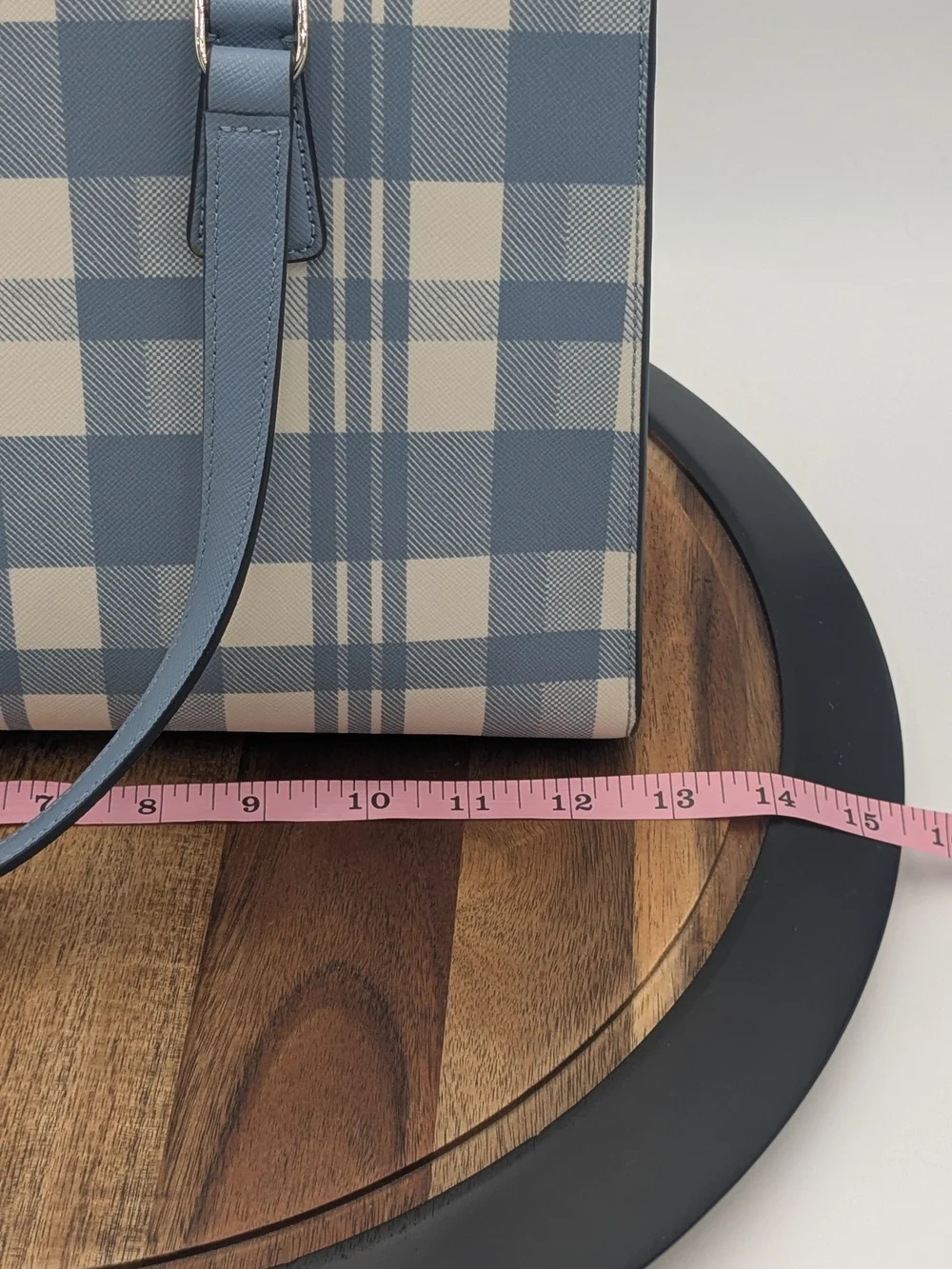 Kate Spade New York Blue Plaid Saffiano Leather Satchel Crossbody Bag